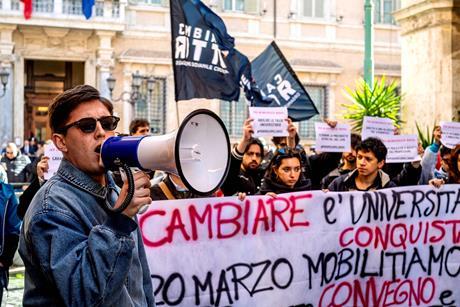 Researchers protesting in Italy