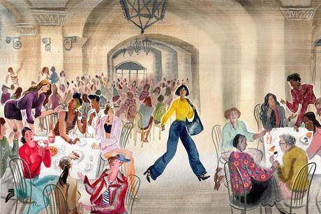 Woman moving from one table to another in a restaurant