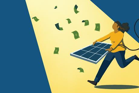 Woman catching money with solar panel