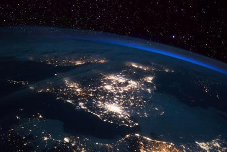 Satellite image of the UK at night