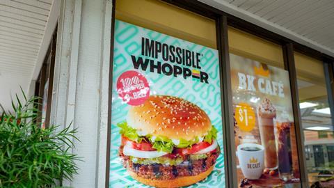 Sign on facade advertising Impossible Whopper