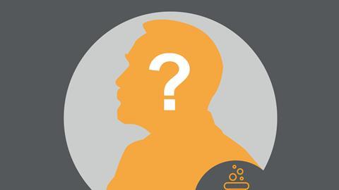 Illustration of Alfred Nobel silhouette, with question mark over side profile