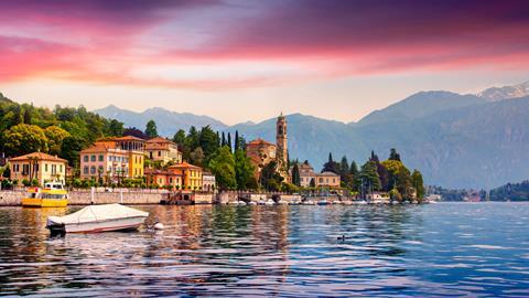 A photograph of Mezzegra town on Lake Como, Lombardy, Italy