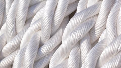 Close up of white nylon ropes