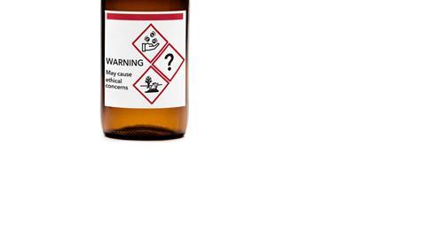 Chemical bottle with ethical warning labels