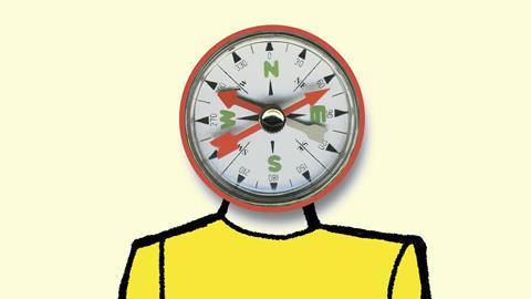 Person with compass instead of a head