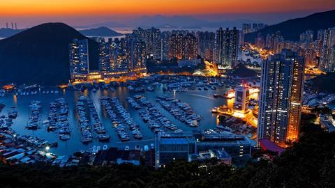 Hong Kong sunset typhoon shelters 