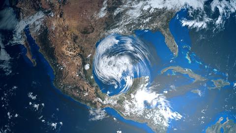 A satellite image of a hurricane in the Gulf of Mexico