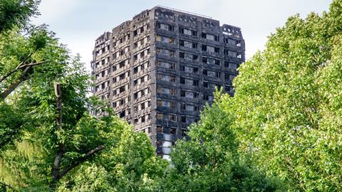 London, UK - June 15, 2017: The 24-storey Grenfell Tower one day after the fire.