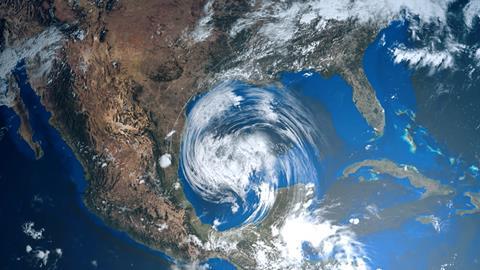 Extremely detailed and realistic high resolution 3D illustration of a Hurricane approaching Texas. Shot from Space. Elements of this image are furnished by Nasa.