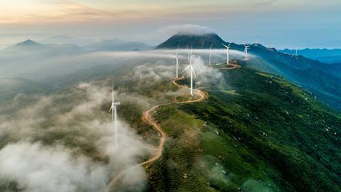 An image showing windmills in China