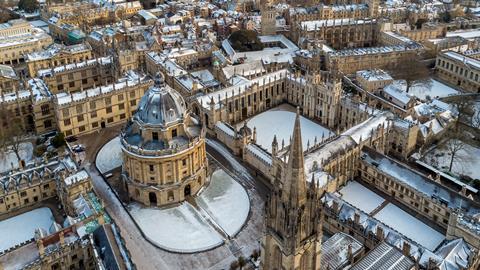 An image showing an aerial shot of Oxford University