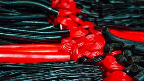 Black and red processed liquorice