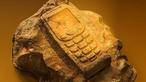 An illustration showing a fossil phone