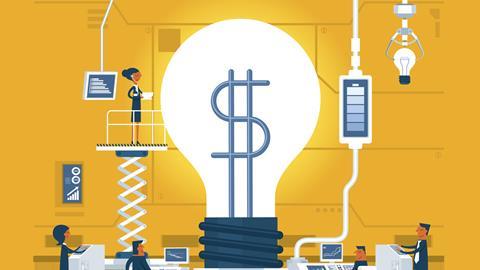 Investing money into scientific businesses concept illustration - index