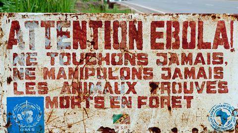 MAKOUA, CONGO, AFRICA - SEPTEMBER 27: A sign warns visitors that area is a Ebola infected. Signage informing visitors that it is a ebola infected area. September 27, 2013,Congo, Africa.