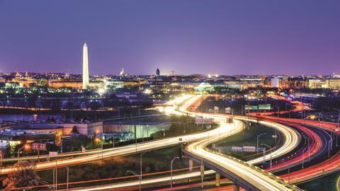 Washington DC skyline and traffic 