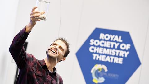 A chemistry demonstration from the Royal Society of Chemistry theatre at the Lab Innovations event in 2018