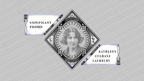 An illustrated portrait of Kathleen Culhane Lathbury