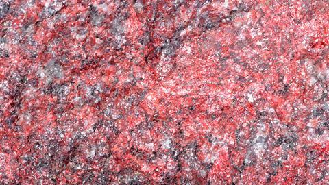 Cinnabar, a common bright scarlet to brick-red form of mercury sulfide