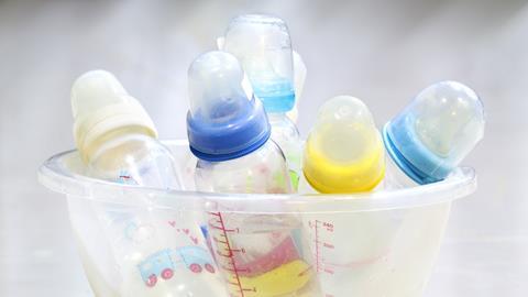 Colourful baby bottles