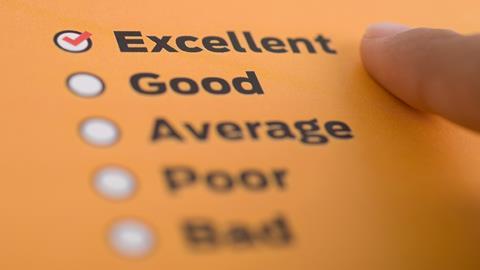 An image showing bullet points with the words Excellent, Good, Average, Poor and Bad written down; Excellent is ticked