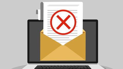 An illustration of a rejection letter received on a laptop