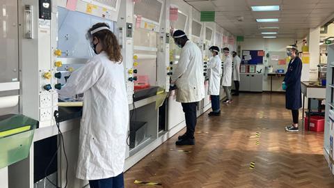 An image showing students working in the lab