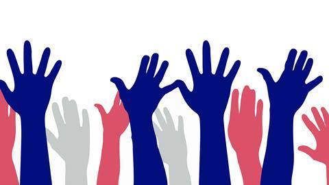 An image showing different coloured raised hands