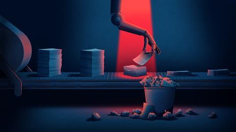 Robotic arm picking up paper from pile