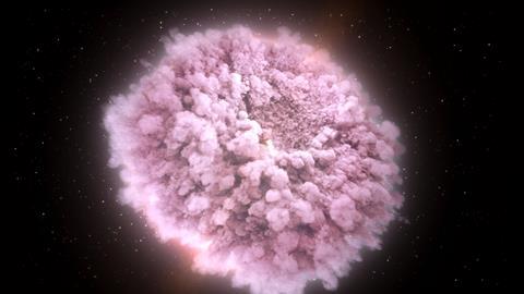 An image showing the collision of two neutron stars
