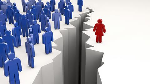 Gender Gap with men on one side of abyss and woman on the other