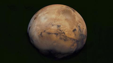 An image showing Mars hanging in the pitch black of space
