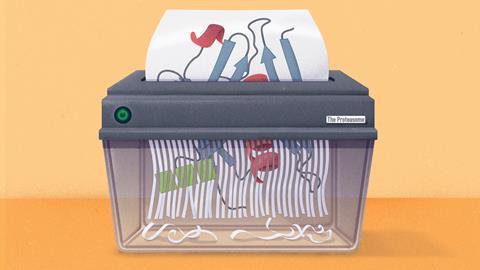 Paper shredder shredding a protein structure