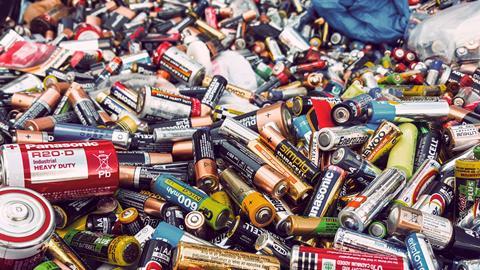 A photo of household batteries collected for recycling