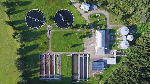 An image showing a bird eye's view of a water treatment plant