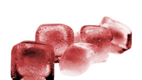 Red Colored Isolated Ice Cubes On White Background