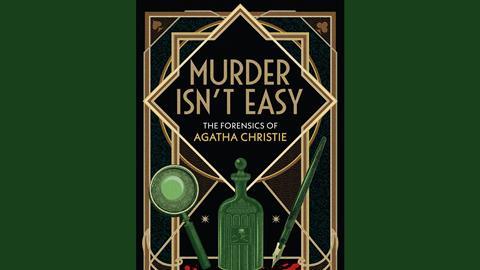 An image showing the book cover, which features an intricate art nouveau design of a green 'poison' bottle, a magnifying glass and a fountain pen on a black background