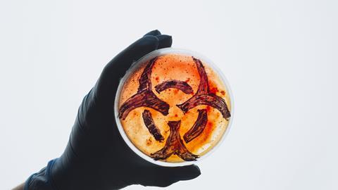 Petri dish with biohazard symbol sign