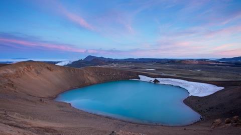 Viti crater at dusk, Krafla volcanic area, Myvatn, Nordhurland Eystra, Iceland