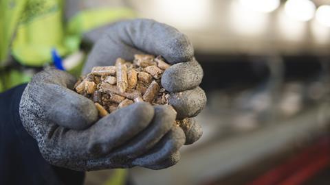 A picture of  compressed wood pellets
