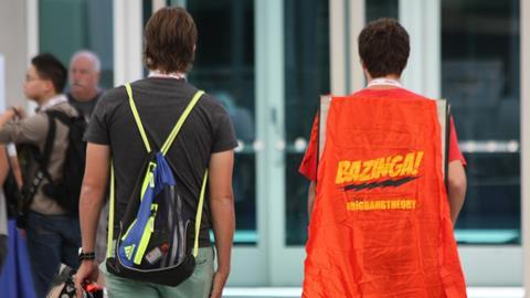 A person wearing a Big bang theory 'Bazinga!' cape
