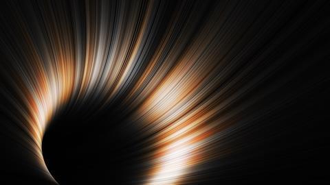 Abstract background, black bent tunnel with pattern of glowing lines, 3d illustration