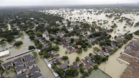 Aerial view of flooding in Houston, Texas after hurricane Harvey 