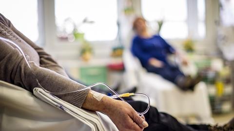 Cancer patients receiving chemotherapy treatment in a hospital