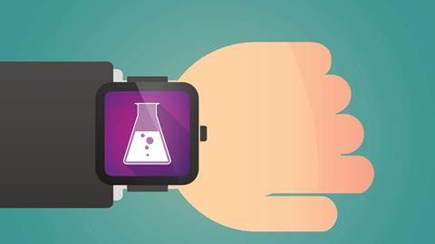 diagram of smart watch with conical flask on it