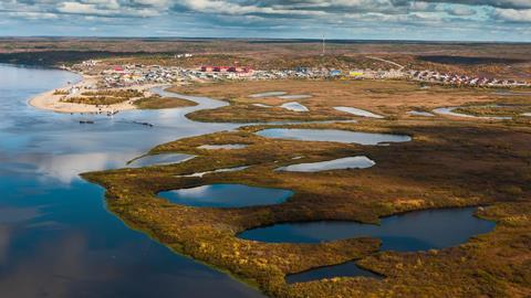 Tundra, aerial photography. Jamal Region, Russia, Sumburgh Village, Arctic Circle