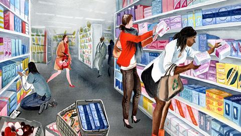 Women shopping for period products