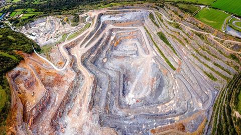An aerial photograph of a limestone quarry