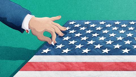 An image showing a hand stealing a star off the US flag